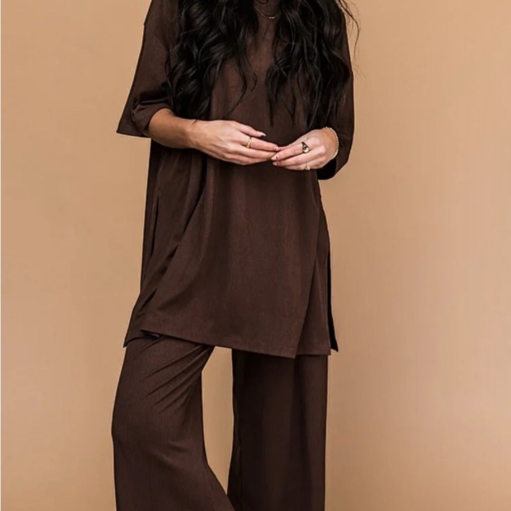 Brown Oversized Top and Pants Set